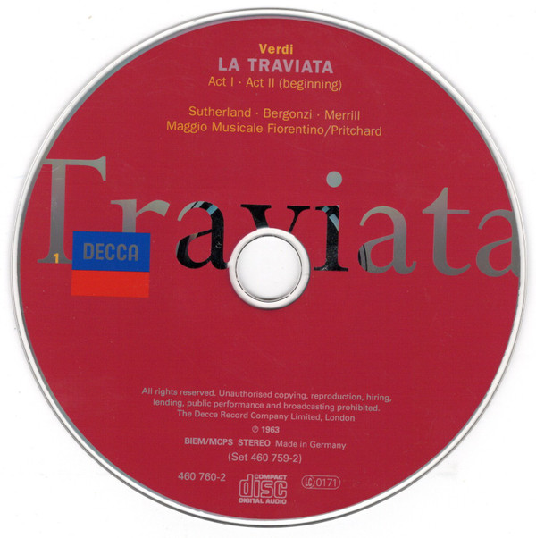 Giuseppe Verdi - Joan Sutherland, Carlo Bergonzi, Robert Merrill - La Traviata (2xCD, Album, RE, RM) (Near Mint (NM or M-)) - Image 3