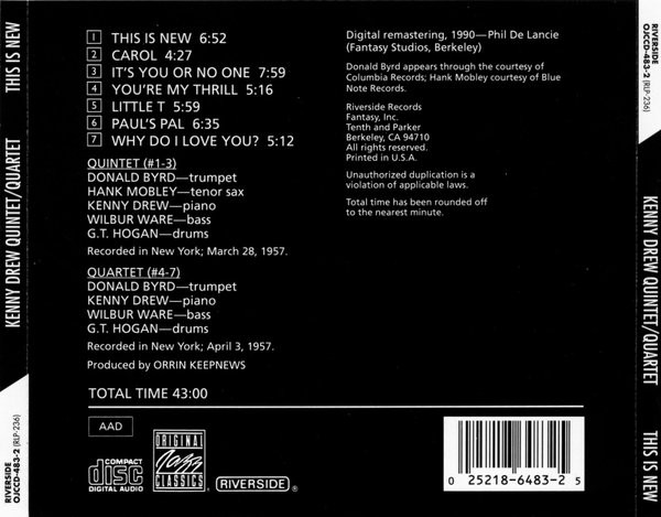 Kenny Drew Quintet / Kenny Drew Quartet - This Is New (CD, Album, RE, RM) (Near Mint (NM or M-)) - Image 2