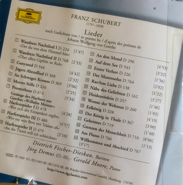 Franz Schubert - Johann Wolfgang von Goethe, Dietrich Fischer-Dieskau / Jörg Demus, Gerald Moore - Schubert: Goethe Lieder (CD, Comp, RM, Uni) (Near Mint (NM or M-)) - Image 3