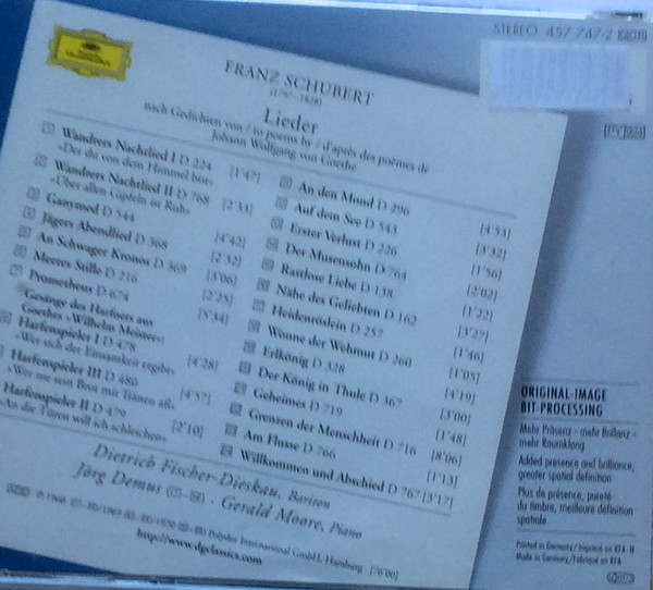 Franz Schubert - Johann Wolfgang von Goethe, Dietrich Fischer-Dieskau / Jörg Demus, Gerald Moore - Schubert: Goethe Lieder (CD, Comp, RM, Uni) (Near Mint (NM or M-)) - Image 5