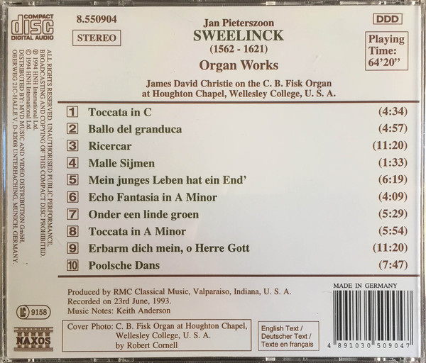 Jan Pieterszoon Sweelinck - James Christie (3) - Organ Works (CD, Album) (Near Mint (NM or M-)) - Image 4