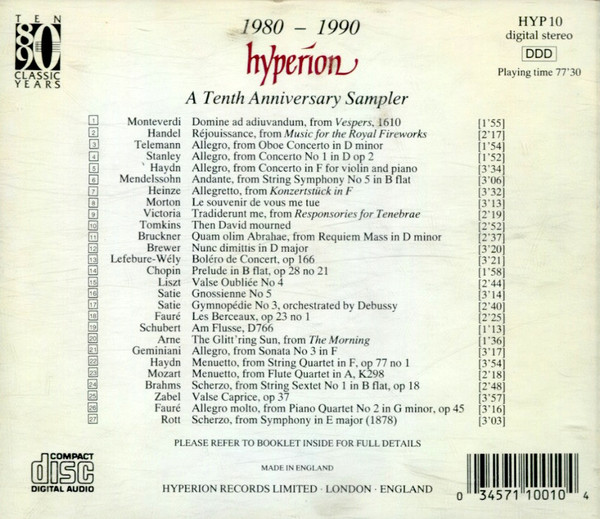 Various - A 10th Anniversary Sampler From Hyperion (CD, Smplr) (Near Mint (NM or M-)) - Image 2