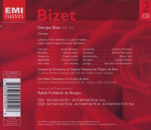 Georges Bizet / Grace Bumbry • Jon Vickers • Mirella Freni • Choeur Du Théâtre National De Paris & Orchestre National De L'Opéra De Paris • Rafael Frühbeck De Burgos - Carmen (2xCD, Album, RE, RM) (Near Mint (NM or M-)) - Image 2