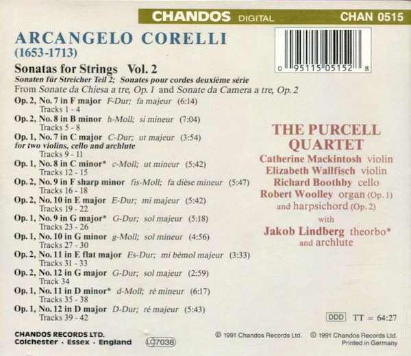 Arcangelo Corelli, The Purcell Quartet - Sonatas For Strings Vol. 2 From Opp. 1 & 2 (CD, Album) (Mint (M)) - Image 2