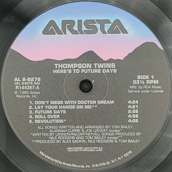 Thompson Twins - Here's To Future Days (LP, Album, Club) (Mint (M)) - Image 3