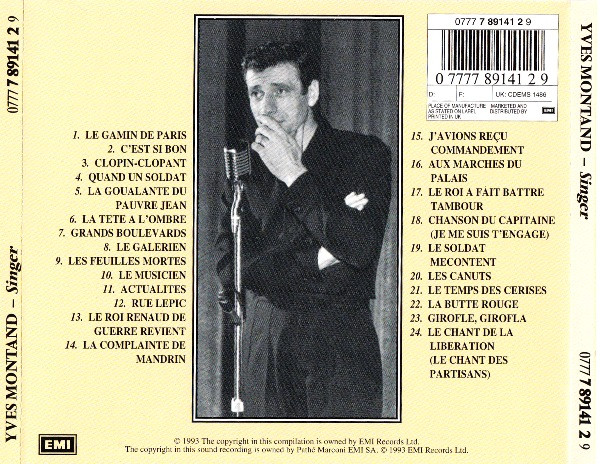 Yves Montand - Singer - Chansons poétiques anciennes et modernes (CD, Comp) (Near Mint (NM or M-)) - Image 4