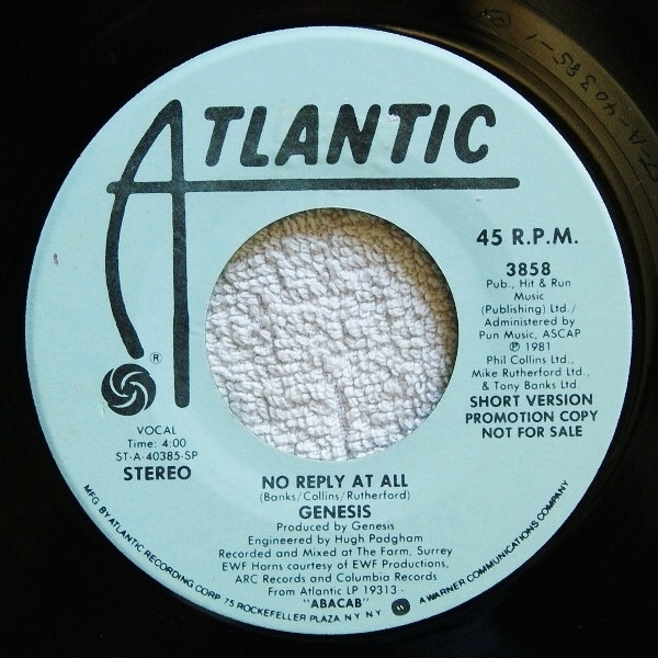 Genesis - No Reply At All (7", Promo, SP ) (Near Mint (NM or M-)) - Image 2