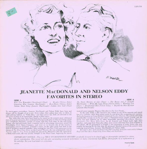 Jeanette MacDonald & Nelson Eddy - Favorites In Stereo (LP, Album) (Mint (M)) - Image 2