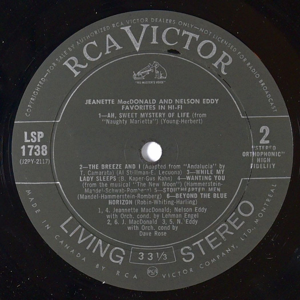 Jeanette MacDonald & Nelson Eddy - Favorites In Stereo (LP, Album) (Mint (M)) - Image 4