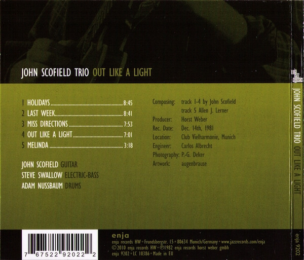 John Scofield Trio - Out Like A Light (CD, Album, RE, Dig) (Mint (M)) - Image 2