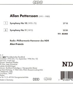 Alternative view of Allan Pettersson - Radio-Philharmonie Hannover Des NDR, Alun Francis - Symphonies Nos 10 & 11 (CD, Album) (Near Mint (NM or M-))