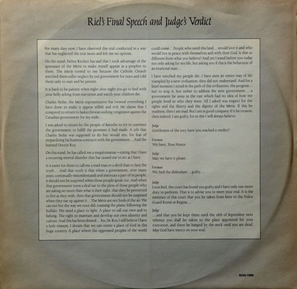 William McCauley - Riel: The Original Soundtrack Album (LP, Album) (Mint (M)) - Image 5