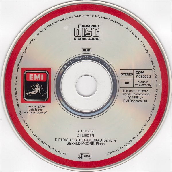 Franz Schubert - Dietrich Fischer-Dieskau - 21 Lieder (CD, Comp, RM) (Near Mint (NM or M-)) - Image 3