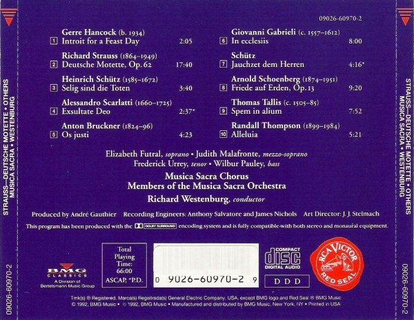Richard Strauss, Musica Sacra, Richard Westenburg - Deutsche Motette (Songs And Psalms Of The Divine) (CD, Multichannel, Dol) (Near Mint (NM or M-)) - Image 2