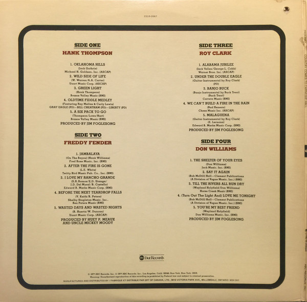 James M. Nederlander & Jim Halsey Present Roy Clark, Freddy Fender (2), Hank Thompson, Don Williams (2) - Country Comes To Carnegie Hall (2xLP, Album) (Mint (M)) - Image 3