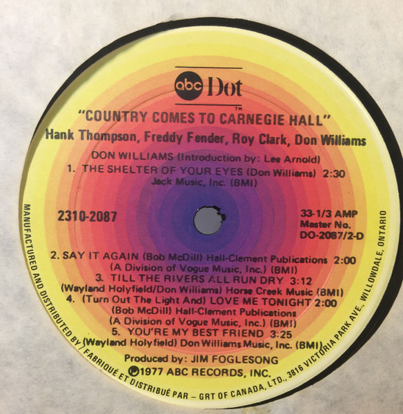 James M. Nederlander & Jim Halsey Present Roy Clark, Freddy Fender (2), Hank Thompson, Don Williams (2) - Country Comes To Carnegie Hall (2xLP, Album) (Mint (M)) - Image 4