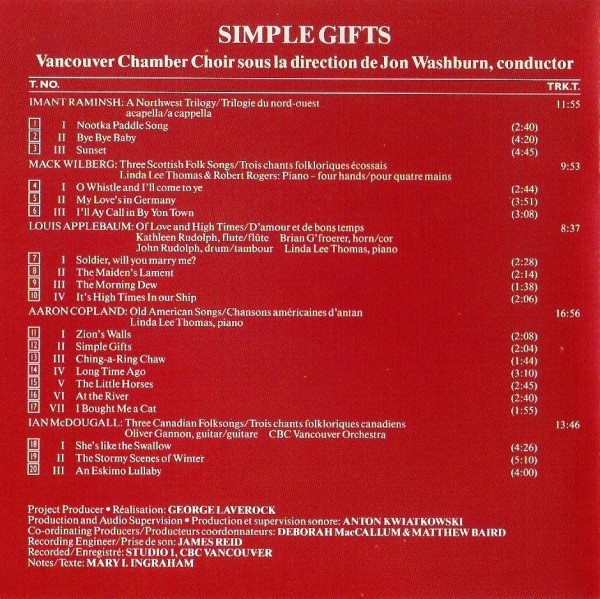 Vancouver Chamber Choir, Jon Washburn - Simple Gifts (CD) (Near Mint (NM or M-)) - Image 3