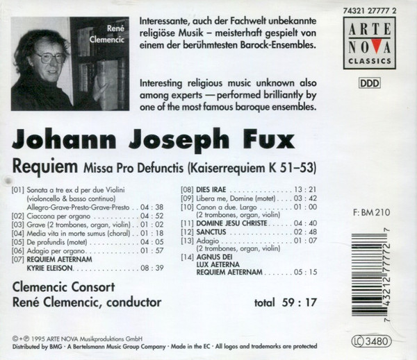 Johann Joseph Fux - Clemencic Consort, René Clemencic - Requiem (CD, Album) (Near Mint (NM or M-)) - Image 2