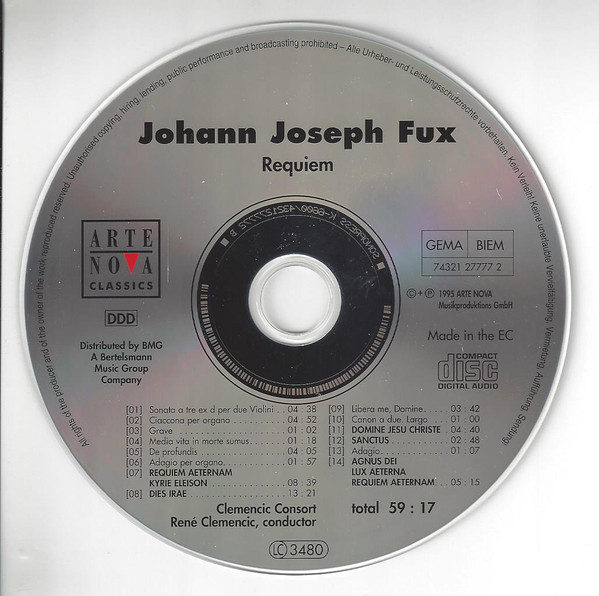 Johann Joseph Fux - Clemencic Consort, René Clemencic - Requiem (CD, Album) (Near Mint (NM or M-)) - Image 3
