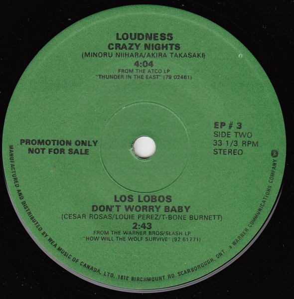 John Parr / Elliot Easton / Loudness (5) / Los Lobos - Naughty Naughty / (Wearing Down) Like A Wheel / Crazy Nights / Don’t Worry Baby (7", EP, Promo) (Near Mint (NM or M-)) - Image 2