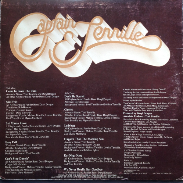 Captain And Tennille - Come In From The Rain (LP, Album) (Mint (M)) - Image 2
