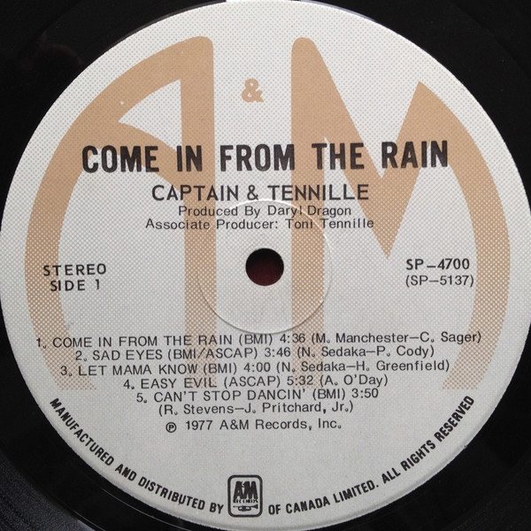 Captain And Tennille - Come In From The Rain (LP, Album) (Mint (M)) - Image 3