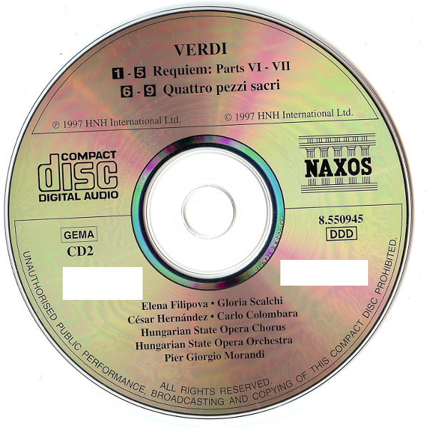 Giuseppe Verdi, Elena Filipova, Gloria Scalchi, César Hernández (3), Carlo Colombara, Hungarian State Opera Choir And Hungarian State Opera Orchestra, Pier Giorgio Morandi - Requiem (Quattro Pezzi Sacri) (2xCD) (Near Mint (NM or M-)) - Image 5