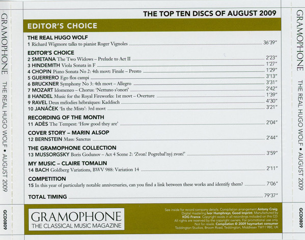 Various - Gramophone Collectors' Edition August 2009: The Real Hugo Wolf (CD, Comp, Promo) (Near Mint (NM or M-)) - Image 2