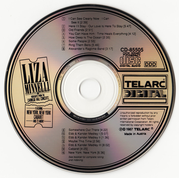 Liza Minnelli - Highlights From The Carnegie Hall Concerts (CD, Comp) (Near Mint (NM or M-)) - Image 3