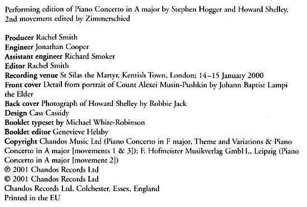 Johann Nepomuk Hummel - London Mozart Players, Howard Shelley - Piano Concerto In F Major / Theme And Variations In F Major / Piano Concerto In A Major (CD, Album) (Near Mint (NM or M-)) - Image 2