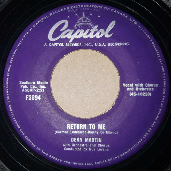 Dean Martin - Return To Me / Forgetting You (7", Single) (Good Plus (G+))