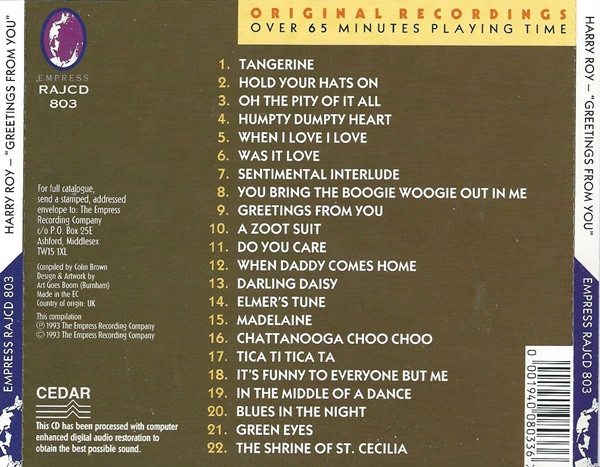Harry Roy Featuring Marjorie Kingsley - Greetings From You (CD, Comp) (Near Mint (NM or M-)) - Image 2