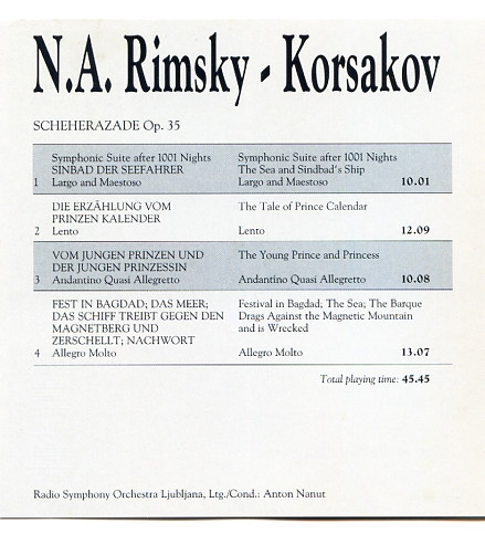 Nikolai Rimsky-Korsakov, Simfonični Orkester RTV Ljubljana - Scheherazade Op. 35 (CD, Album) (Near Mint (NM or M-)) - Image 2