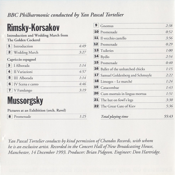 Nikolai Rimsky-Korsakov / Modest Mussorgsky - BBC Philharmonic, Yan Pascal Tortelier - Introduction & Wedding March From The Golden Cockerel / Capriccio Espagnol / Pictures At An Exhibition (CD) (Near Mint (NM or M-)) - Image 2