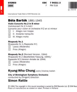 Alternative view of Béla Bartók, Kyung-Wha Chung, Sir Simon Rattle, City Of Birmingham Symphony Orchestra - Violin Concerto No. 2 - Rhapsodies Nos. 1 & 2 (CD, Album) (Near Mint (NM or M-))