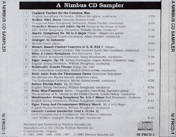 Various - A Nimbus CD Sampler (CD, Comp) (Near Mint (NM or M-)) - Image 2