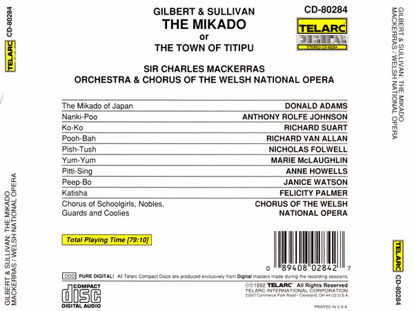 William Gilbert & Sir Arthur Sullivan, Sir Charles Mackerras / The Welsh National Opera Orchestra & Welsh National Opera Chorus - The Mikado (CD, Album) (Near Mint (NM or M-)) - Image 2