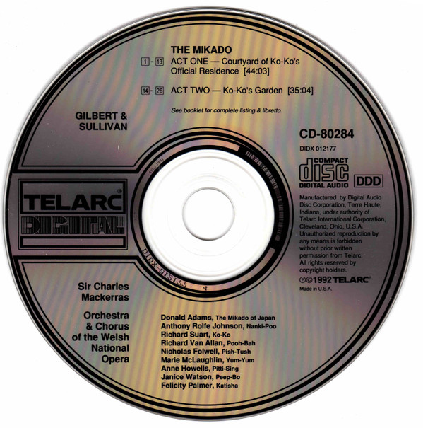 William Gilbert & Sir Arthur Sullivan, Sir Charles Mackerras / The Welsh National Opera Orchestra & Welsh National Opera Chorus - The Mikado (CD, Album) (Near Mint (NM or M-)) - Image 3