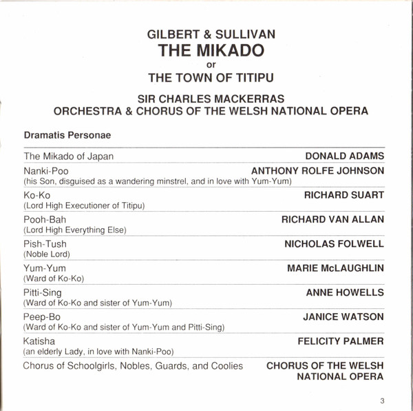 William Gilbert & Sir Arthur Sullivan, Sir Charles Mackerras / The Welsh National Opera Orchestra & Welsh National Opera Chorus - The Mikado (CD, Album) (Near Mint (NM or M-)) - Image 4