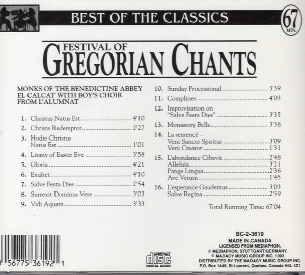 Chœur Des Moines De L'Abbaye D'En-Calcat With Les Enfants de l'Alumnat - Festival Of Gregorian Chants (CD, Album) (Near Mint (NM or M-)) - Image 2