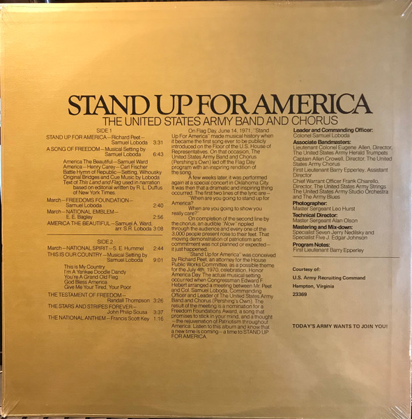 The United States Army Band, The United States Army Chorus - Stand Up For America (LP, Album) (Mint (M)) - Image 2