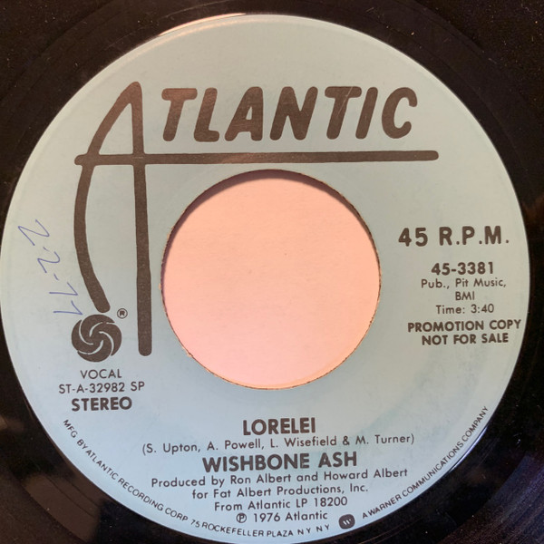 Wishbone Ash - Lorelei / Lorelei (7", Single, Mono, Promo, SP ) (Near Mint (NM or M-)) - Image 2