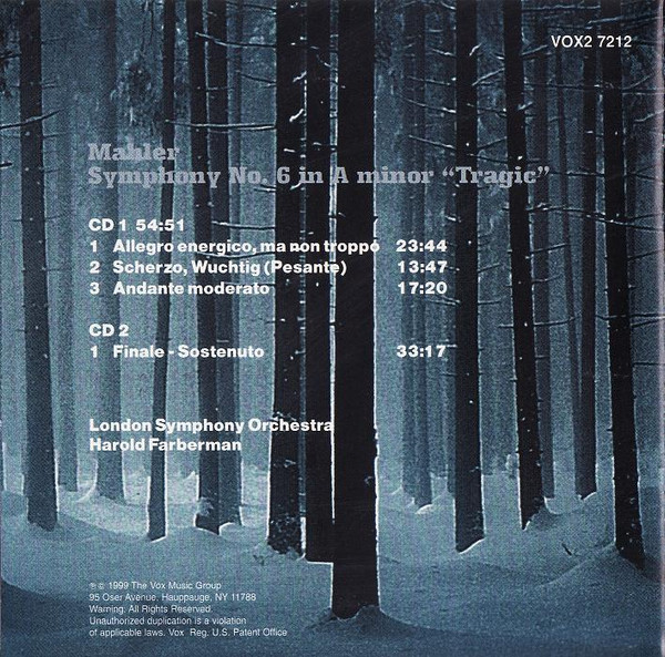 Gustav Mahler, London Symphony Orchestra, Harold Farberman - Symphony No. 6 "Tragic" (2xCD) (Near Mint (NM or M-)) - Image 2