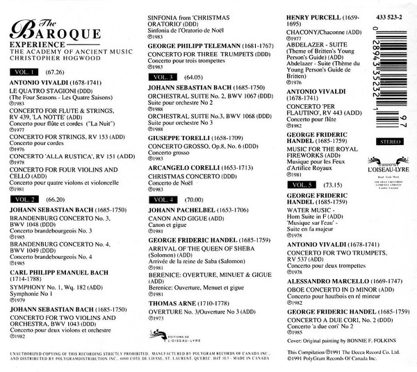 The Academy Of Ancient Music ‐ Christopher Hogwood - The Baroque Experience (5xCD, Comp) (Near Mint (NM or M-)) - Image 2