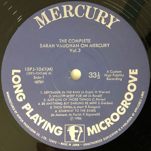 Sarah Vaughan - The Complete Sarah Vaughan on Mercury Vol. 3 - Great Show on Stage 1957-1959 (6xLP, Comp) (Near Mint (NM or M-)) - Image 4