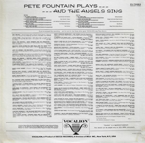 Pete Fountain - Pete Fountain Plays ... And The Angels Sing (LP, Album) (Mint (M)) - Image 2