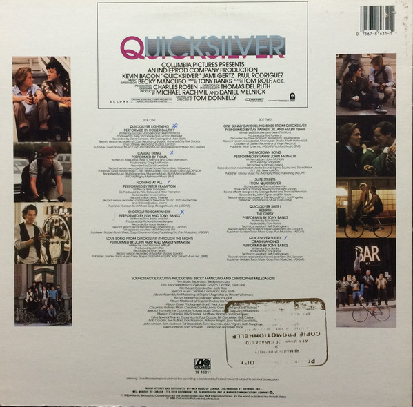 Various - Quicksilver (Original Motion Picture Soundtrack) (LP, Album) (Mint (M)) - Image 2