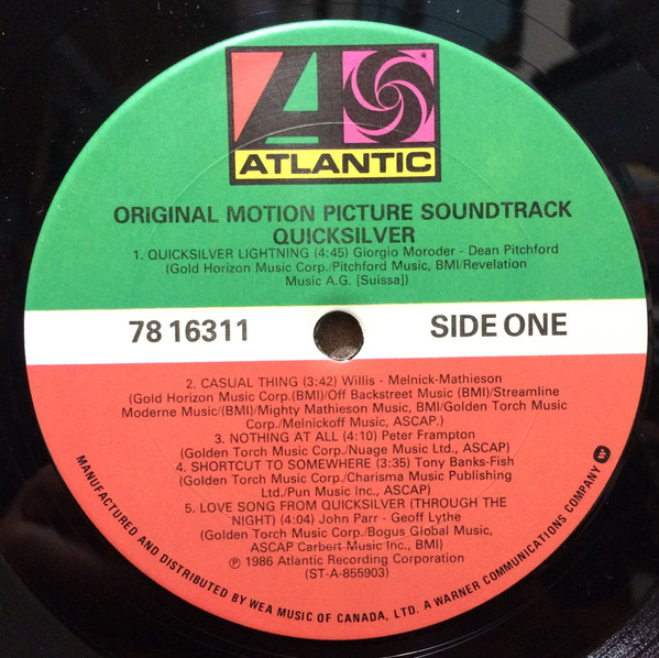 Various - Quicksilver (Original Motion Picture Soundtrack) (LP, Album) (Mint (M)) - Image 3