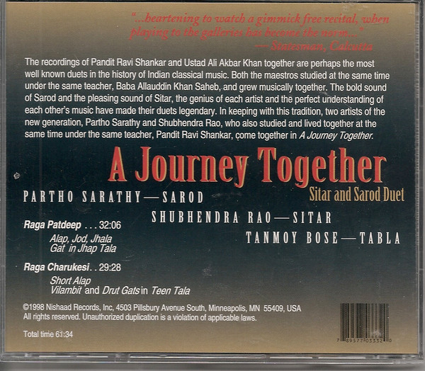Partho Sarathy And Shubhendra Rao And Tanmoy Bose - A Journey Together (CD, Album) (Near Mint (NM or M-)) - Image 2