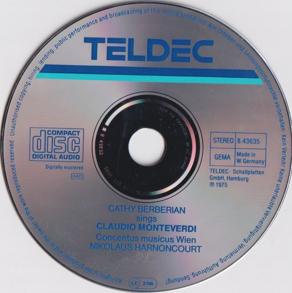 Cathy Berberian, Nikolaus Harnoncourt, Concentus Musicus Wien - Cathy Berberian sings Claudio Monteverdi (CD, Album, RE) (Near Mint (NM or M-)) - Image 3